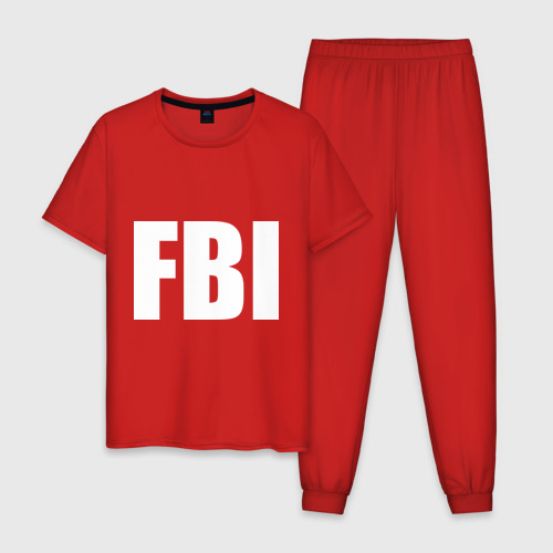 Мужская пижама хлопок с принтом FBI, вид спереди #2