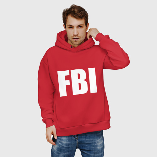 Мужское худи Oversize хлопок FBI, цвет красный - фото 3