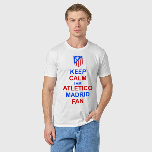 Мужская футболка хлопок keep calm i am Atletico Madrid fan ( Атлетико ), цвет белый - фото 3