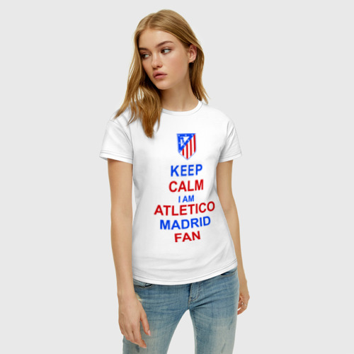 Женская футболка хлопок keep calm i am Atletico Madrid fan ( Атлетико ), цвет белый - фото 3