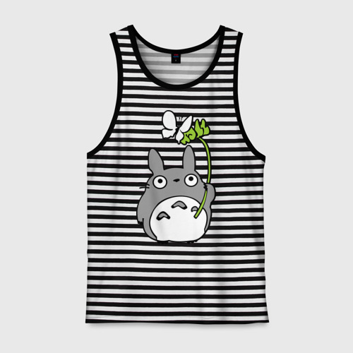 Мужская майка хлопок Totoro и бабочка, цвет черная тельняшка