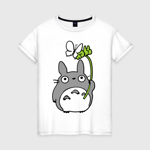 Женская футболка хлопок Totoro и бабочка, цвет белый