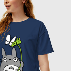 Женская футболка хлопок Oversize Totoro и бабочка - фото 2