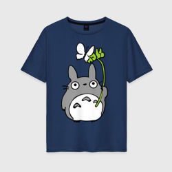 Женская футболка хлопок Oversize Totoro и бабочка