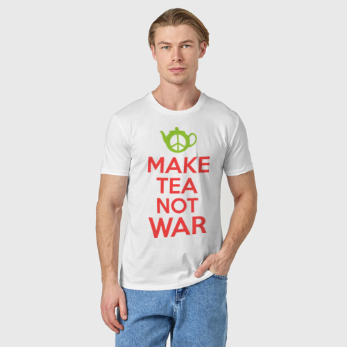 Мужская футболка хлопок Make tea not war, цвет белый - фото 3