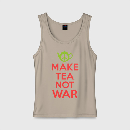 Женская майка хлопок Make tea not war, цвет миндальный