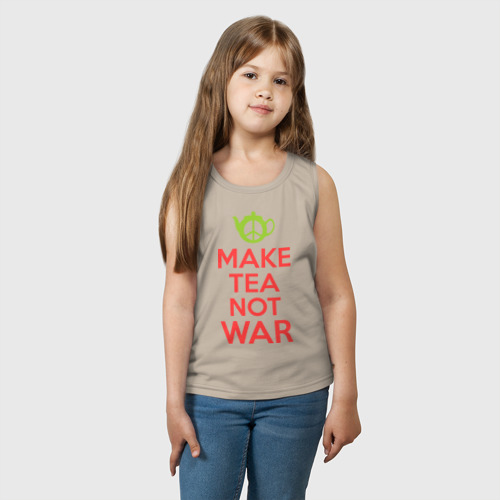 Детская майка хлопок Make tea not war, цвет миндальный - фото 3