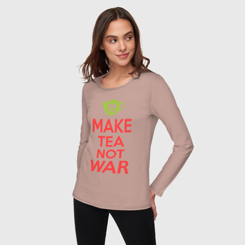 Женский лонгслив хлопок Make tea not war, цвет пыльно-розовый - фото 3