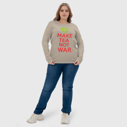 Женский лонгслив хлопок Make tea not war, цвет миндальный - фото 6