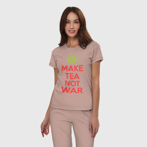 Женская пижама хлопок Make tea not war, цвет пыльно-розовый - фото 3