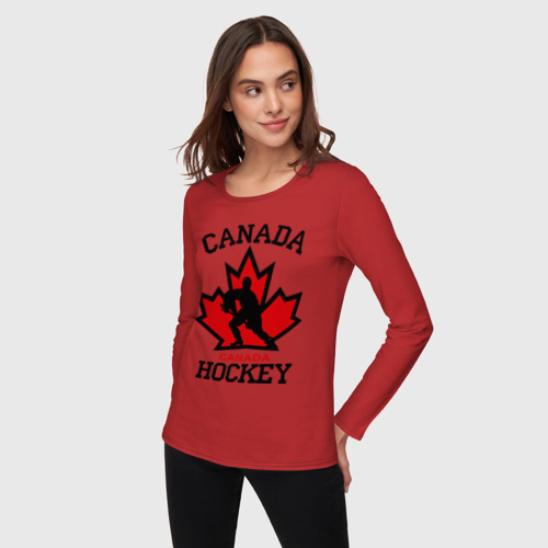 Женский лонгслив хлопок Канада хоккей Canada Hockey, цвет красный - фото 3