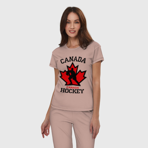 Женская пижама хлопок Канада хоккей Canada Hockey, цвет пыльно-розовый - фото 3