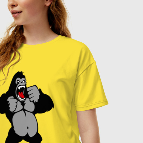 Женская футболка хлопок Oversize с принтом Злая горилла, фото на моделе #1