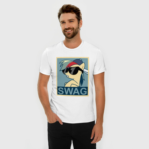 Мужская футболка хлопок Slim Rainbow Dash swag, цвет белый - фото 3