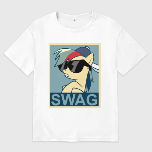 Женская футболка хлопок Oversize с принтом Rainbow Dash swag, вид спереди #2