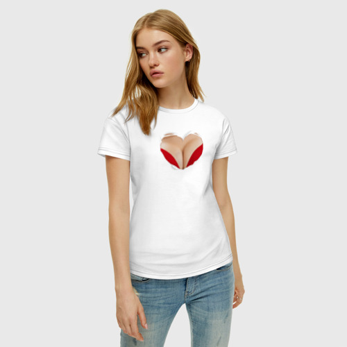 Женская футболка хлопок Бюст - сердечко, цвет белый - фото 3