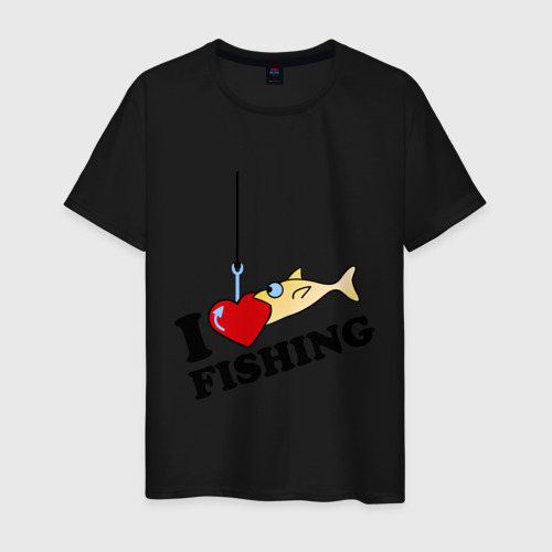 Мужская футболка хлопок I love fishing, цвет черный