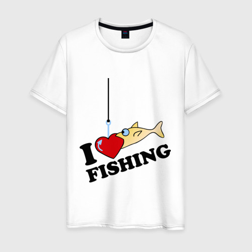 Мужская футболка хлопок I love fishing, цвет белый