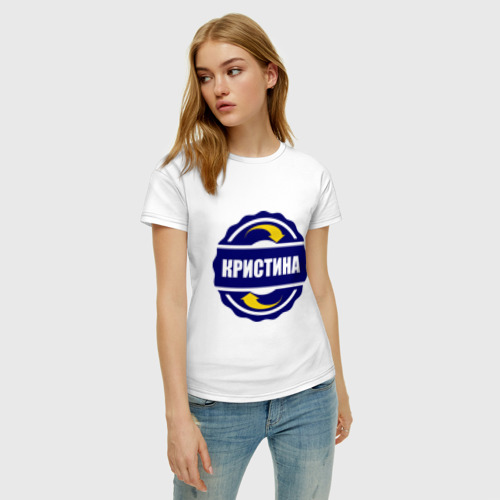 Женская футболка хлопок Эмблема - Кристина, цвет белый - фото 3