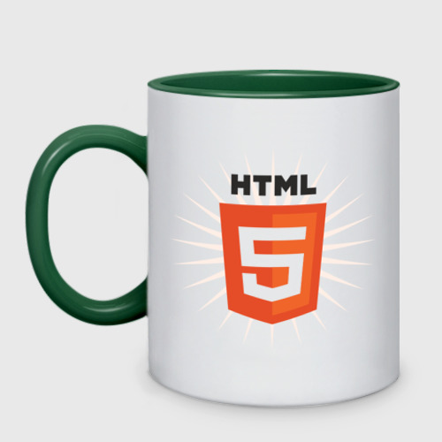 Кружка двухцветная HTML 5, цвет белый + зеленый