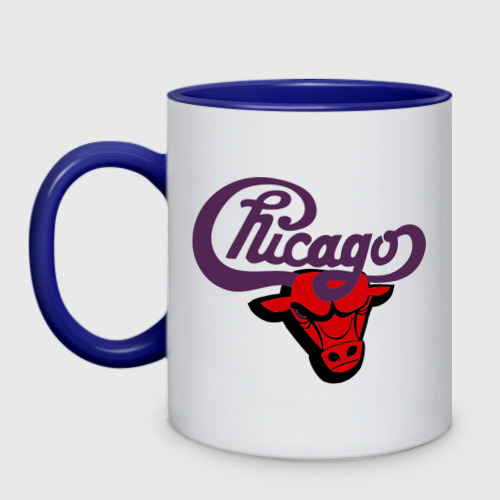 Кружка двухцветная Чикаго Булс Chicago bulls, цвет белый + синий