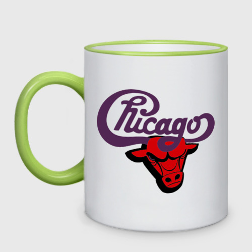 Кружка двухцветная с принтом Чикаго Булс Chicago bulls, вид спереди #2