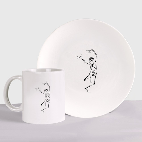 Набор: тарелка + кружка Танцующий скелет