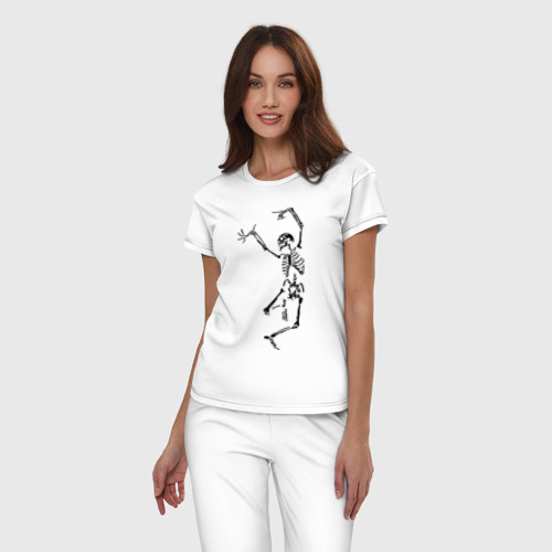 Женская пижама хлопок Танцующий скелет, цвет белый - фото 3