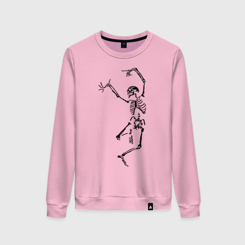 Женский свитшот хлопок Танцующий скелет, цвет светло-розовый