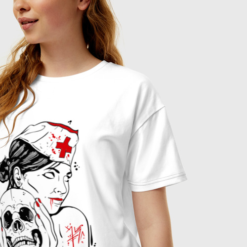 Женская футболка хлопок Oversize Тату медсестра, цвет белый - фото 3