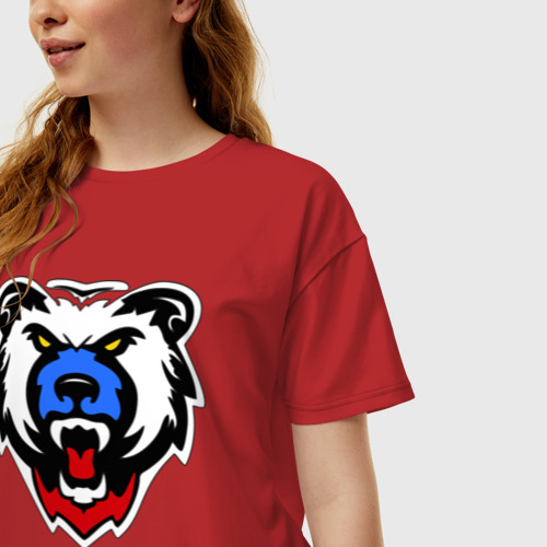 Женская футболка хлопок Oversize Русский медведь, цвет красный - фото 3