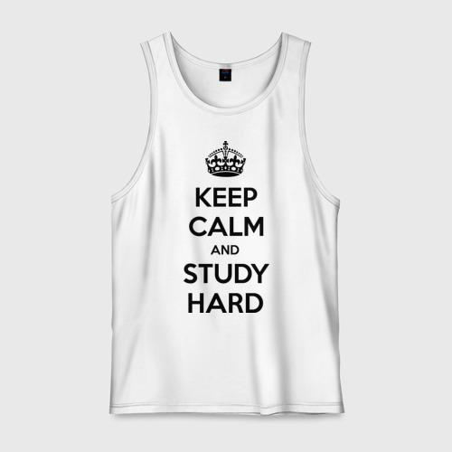 Мужская майка хлопок Keep calm and study hard, цвет белый