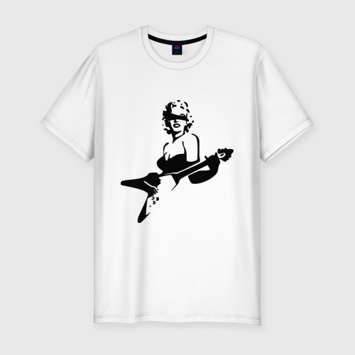 Мужская футболка хлопок Slim Мэрилин Монро с гитарой, цвет белый