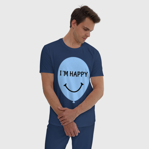 Мужская пижама хлопок Я счастлив парная, цвет темно-синий - фото 3