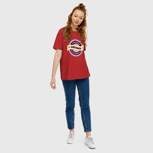 Женская футболка хлопок Oversize Оленька - умница и красавица, цвет красный - фото 5