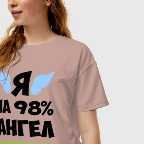 Женская футболка хлопок Oversize Я ангел лишь на 98%, цвет пыльно-розовый - фото 3