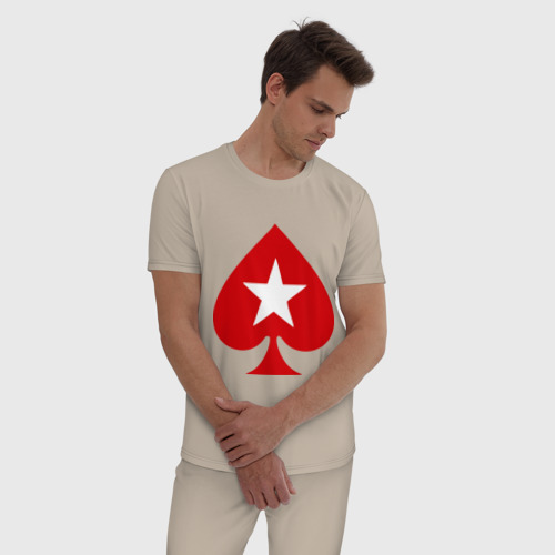 Мужская пижама хлопок Покер Пики Poker Stars, цвет миндальный - фото 3
