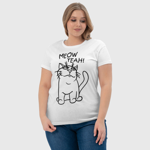 Женская футболка хлопок Meow yeah!, цвет белый - фото 6