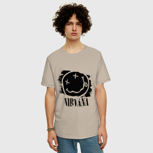 Мужская футболка хлопок Oversize Смайл Nirvana, цвет миндальный - фото 3