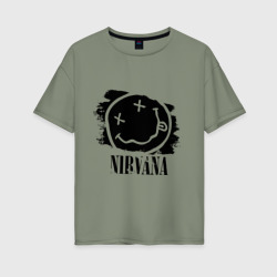Женская футболка хлопок Oversize Смайл Nirvana