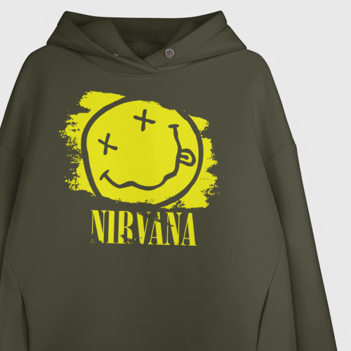 Женское худи Oversize хлопок Смайл Nirvana, цвет хаки - фото 3
