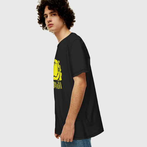 Мужская футболка хлопок Oversize Смайл Nirvana, цвет черный - фото 5