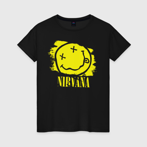 Женская футболка хлопок Смайл Nirvana, цвет черный