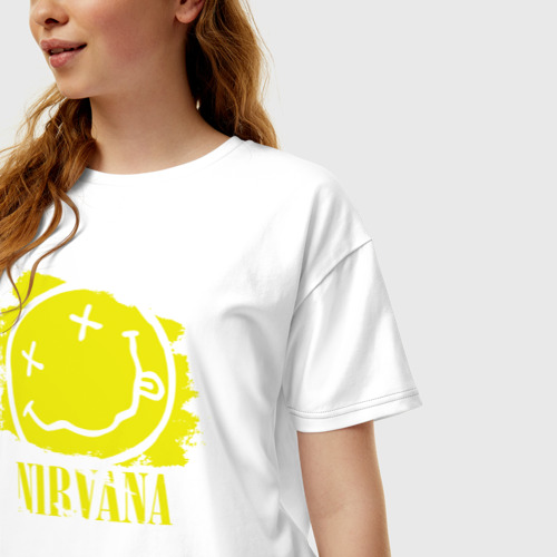 Женская футболка хлопок Oversize Смайл Nirvana, цвет белый - фото 3