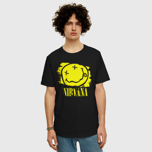 Мужская футболка хлопок Oversize Смайл Nirvana, цвет черный - фото 3