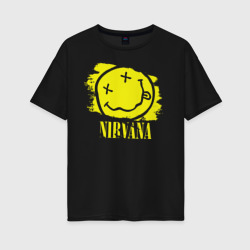 Женская футболка хлопок Oversize Смайл Nirvana