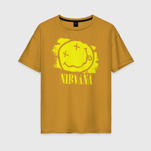 Женская футболка хлопок Oversize Смайл Nirvana, цвет горчичный