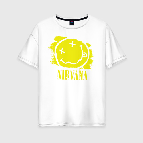 Женская футболка хлопок Oversize Смайл Nirvana, цвет белый