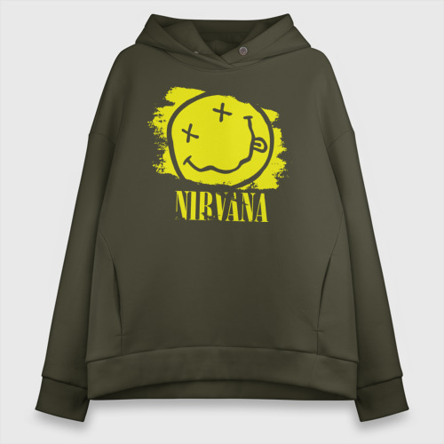 Женское худи Oversize хлопок Смайл Nirvana, цвет хаки