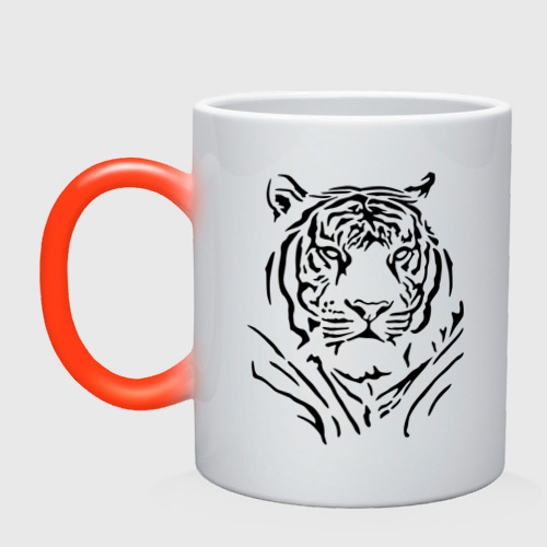 Кружка хамелеон Величественный тигр, цвет белый + красный
